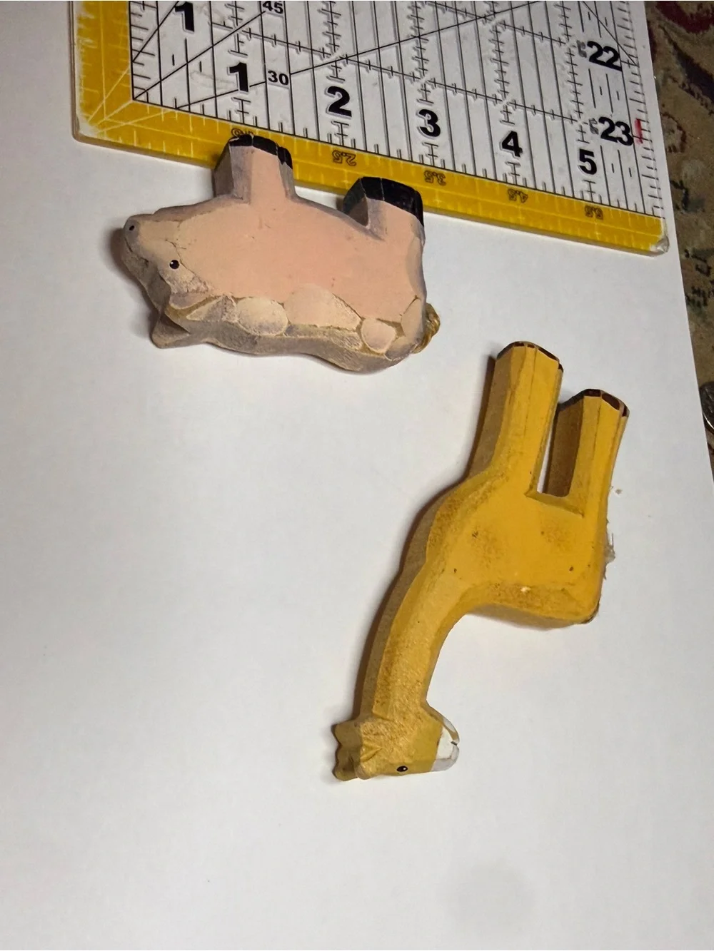 Vintage Handcrafted Yellow Giraffe & Pink Pig Wood Figurine Set